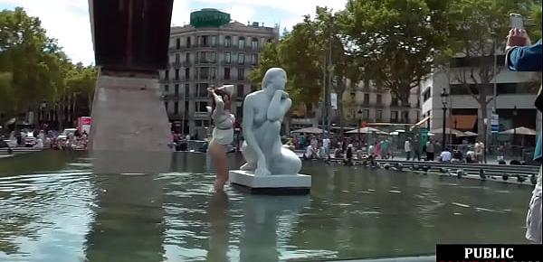  Brunette gets a public group fuck after giving head